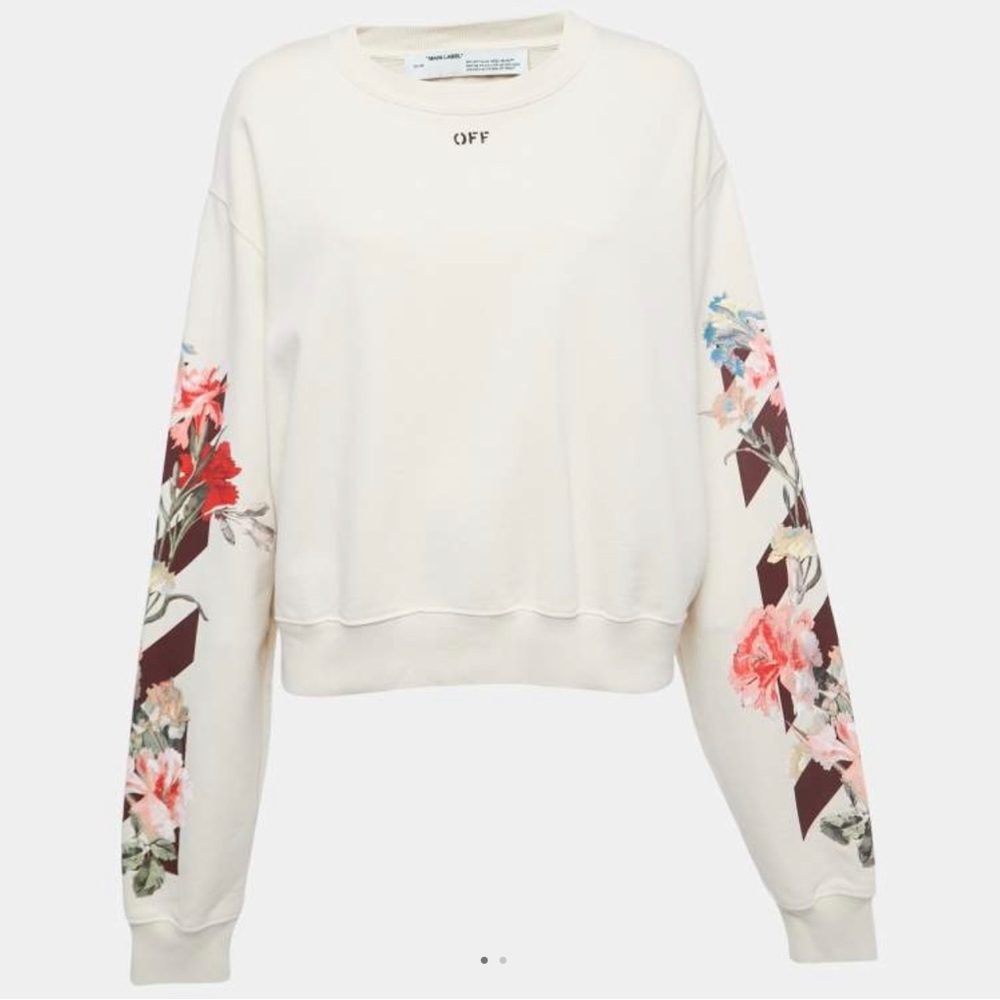 Off-White Cream Floral Print Crew Neck